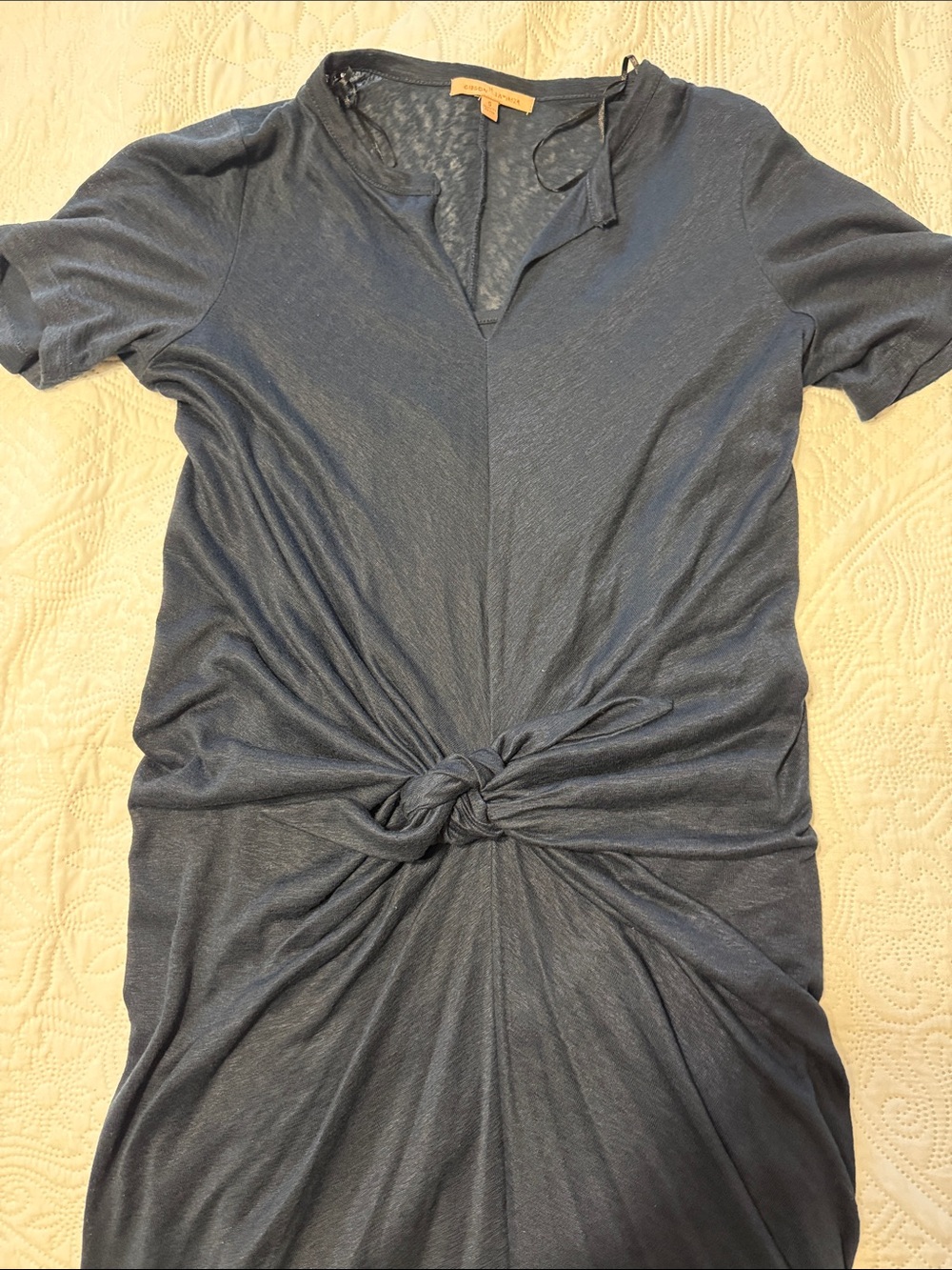 Women’s Gibson and Latimer size small Knot-Front Short Sleeve Shirt Dress - Blue